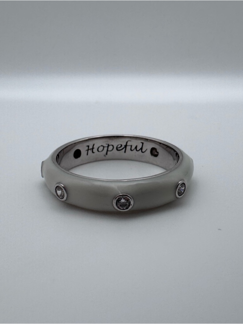 Sterling Silver 925 White Enamel CZ Accent Ring “Hopeful” Size 9